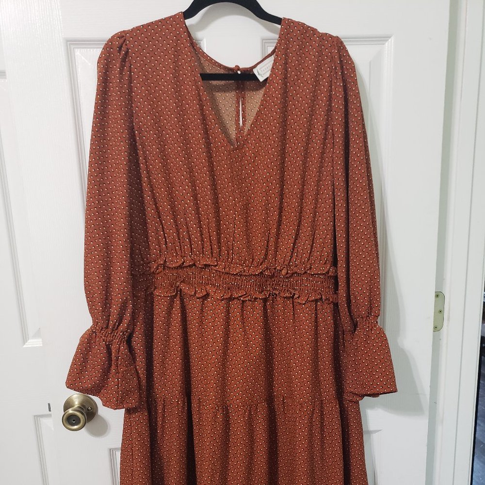 Loveriche Rust Ruffle Midi Dress